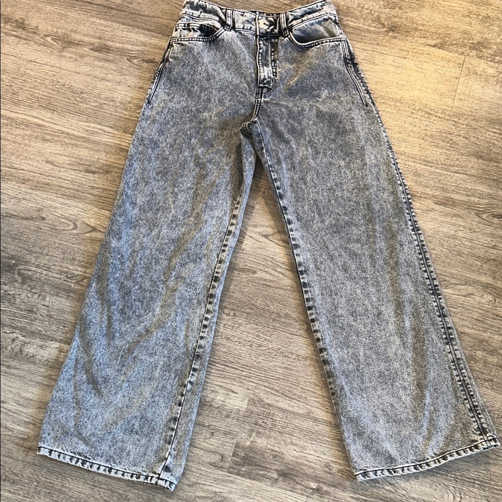 Zara Stonewashed Wide Leg Jeans Gray Acid Wash US Size 6 - Picture 2 of 8